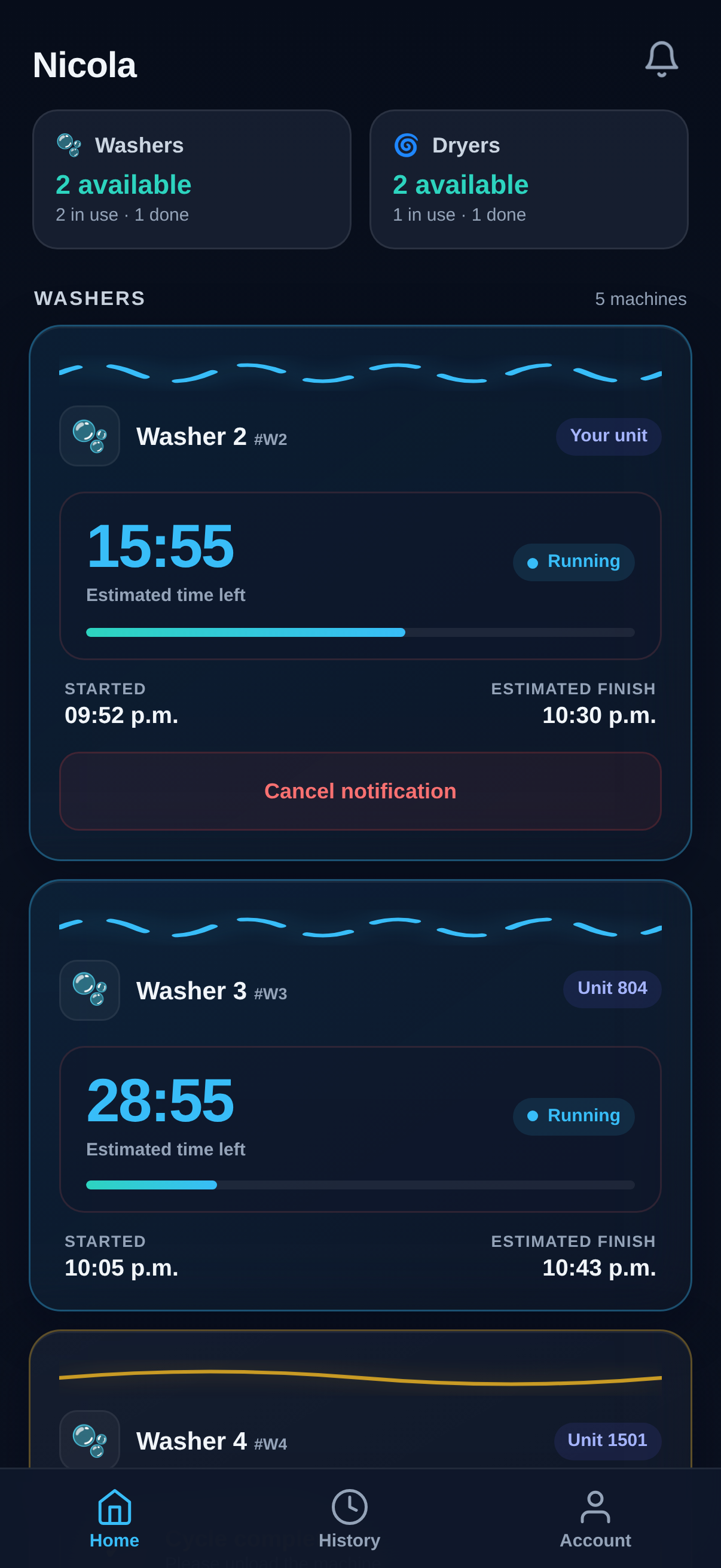 LoDRY resident app showing live laundry machine status